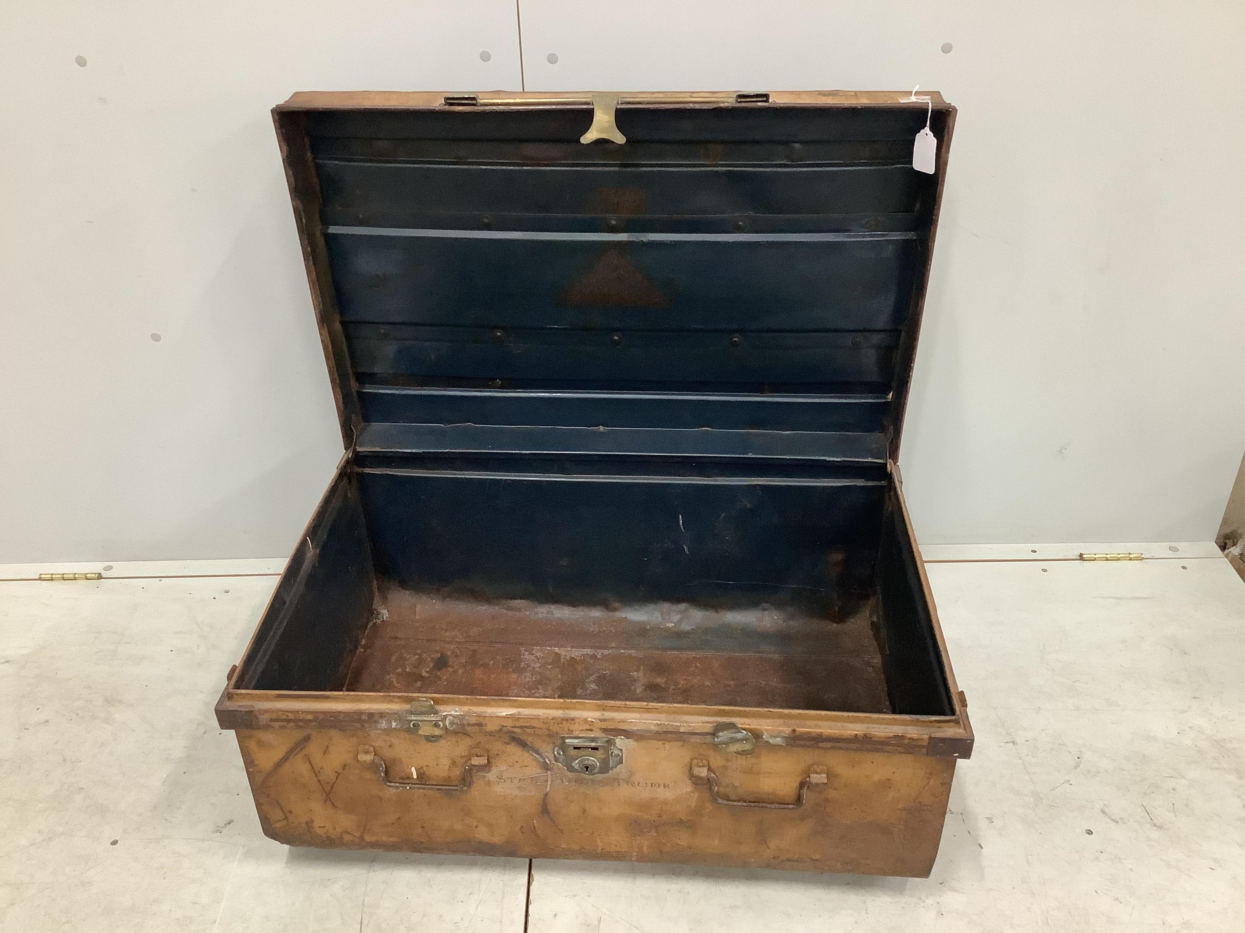 A late Victorian Newton Shakespeare & Co. Ltd. Patent tin trunk, width 86cm, depth 54cm, height 40cm. Condition - poor